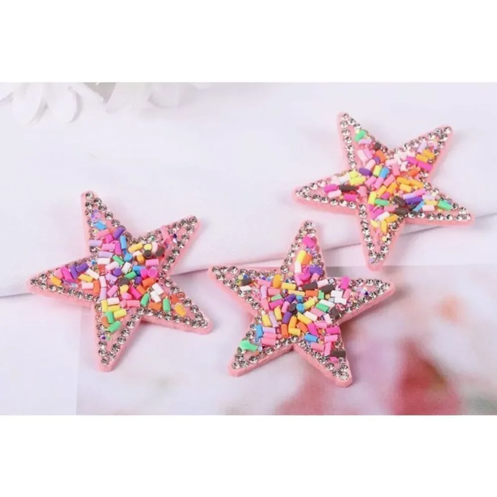 10pcs Funfetti Stars Pink Rhinestone Sprinkles Sew Glue on 2in